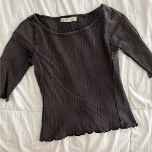 We The Free Black Ribbed Scoop-Neck Long Sleeve Top